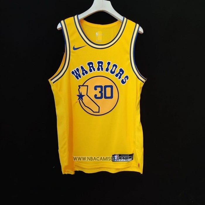 Camiseta Golden State Warriors Stephen Curry NO 30 Hardwood Classic Autentico Amarillo
